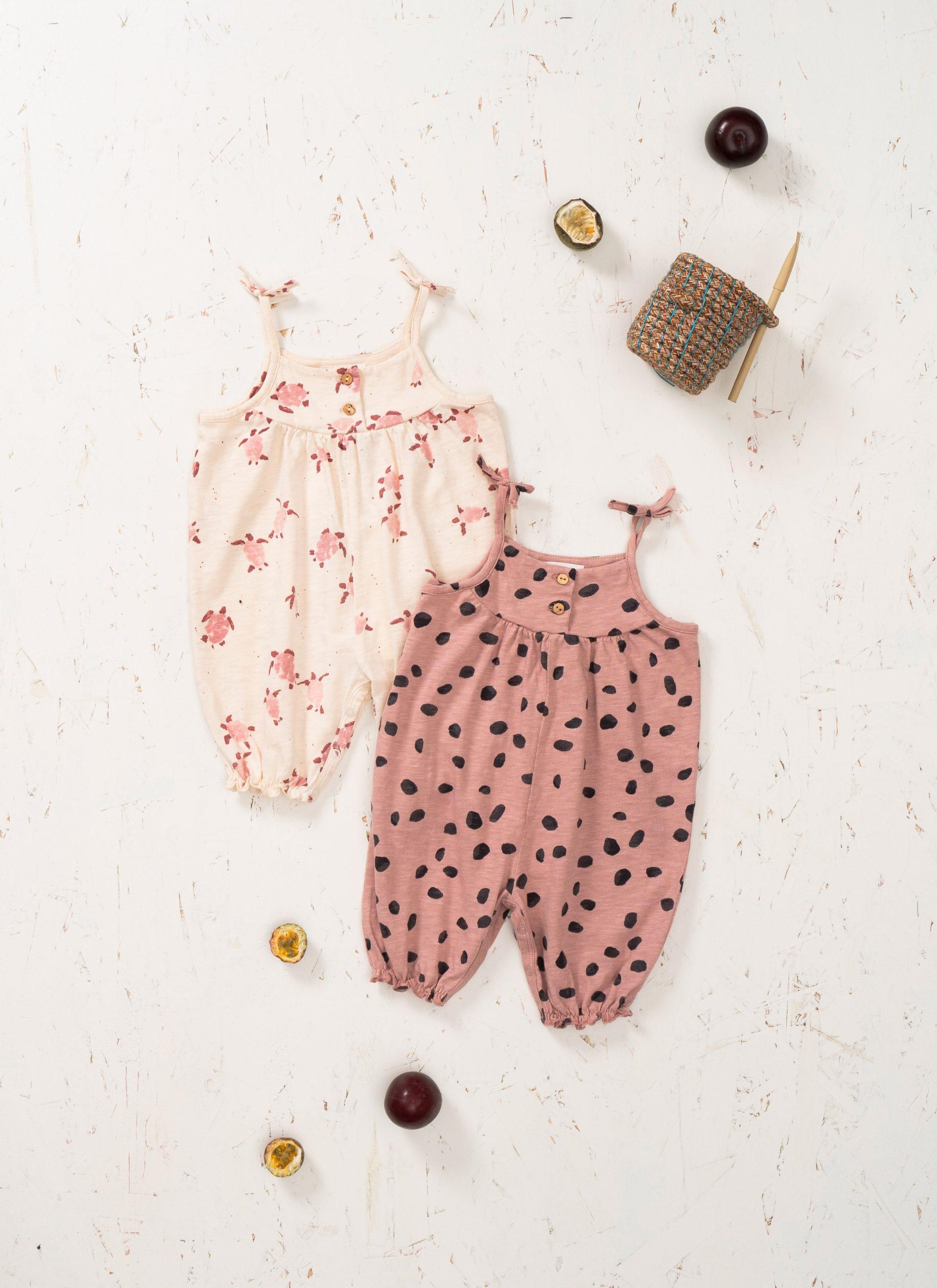 Jumpsuit in organic cotton with bows on the straps